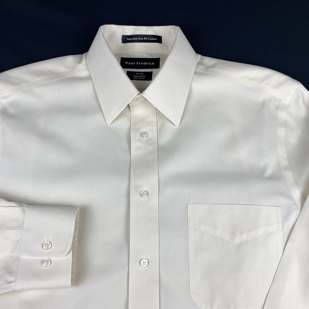 Paul Fredrick Dress Shirt Mens 15-33 Pale Yellow Tailored Fit No Iron